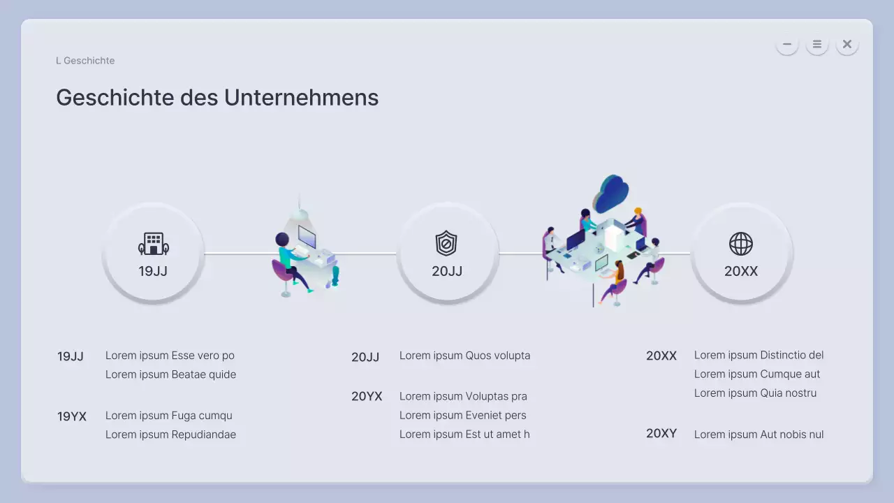 Ein dreidimensionales blaues und graues Unternehmensprofil