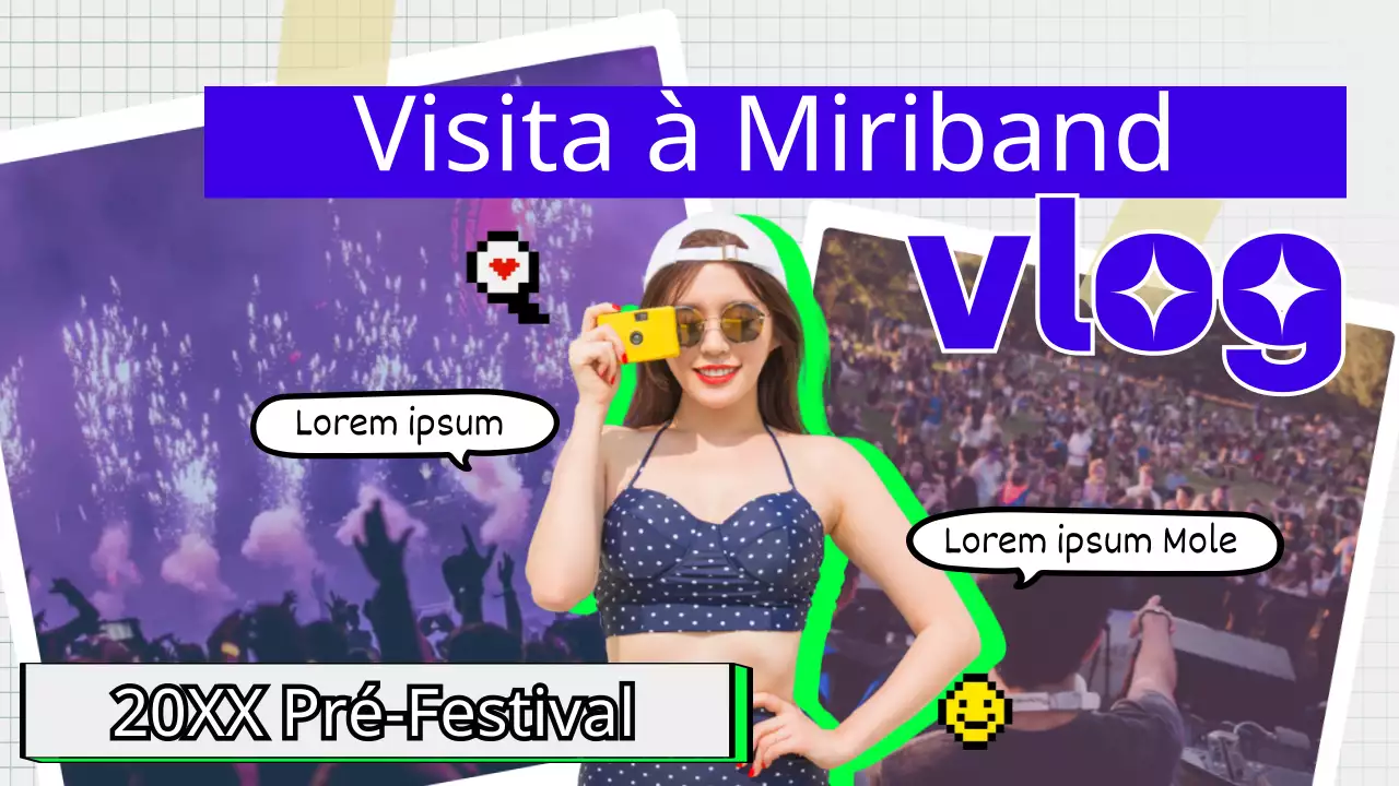 Vlog do festival de uma mulher em fato de banho azul