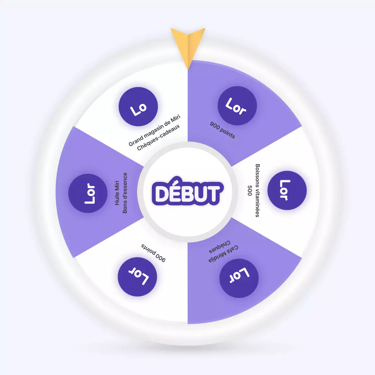 Roulette de présence tridimensionnelle en violet et jaune