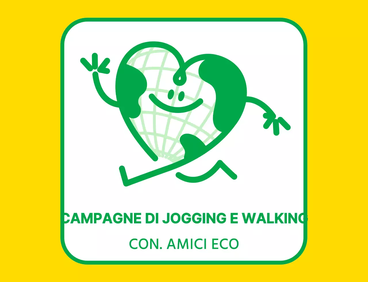 Concetto di logo emblematico con un simpatico personaggio della terra in giallo e verde per un'organizzazione di campagna ambientale globale.