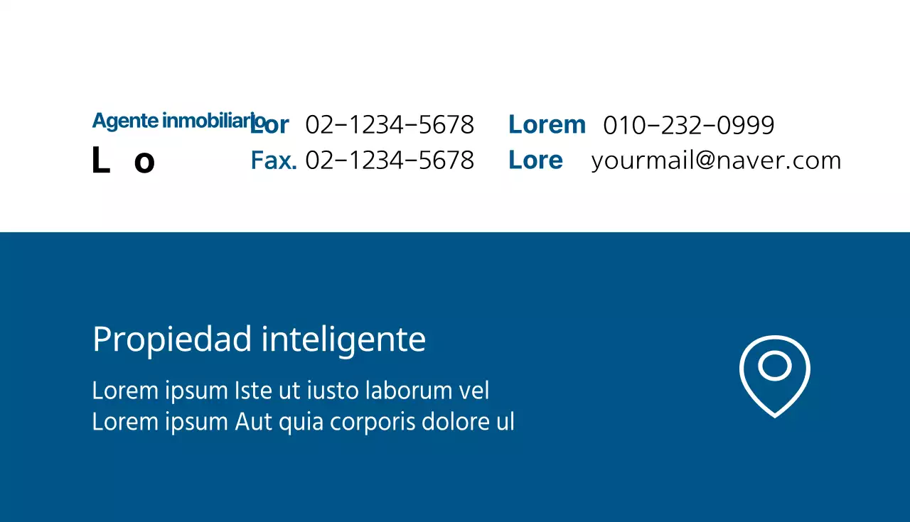 Tarjeta de visita de una inmobiliaria en azul