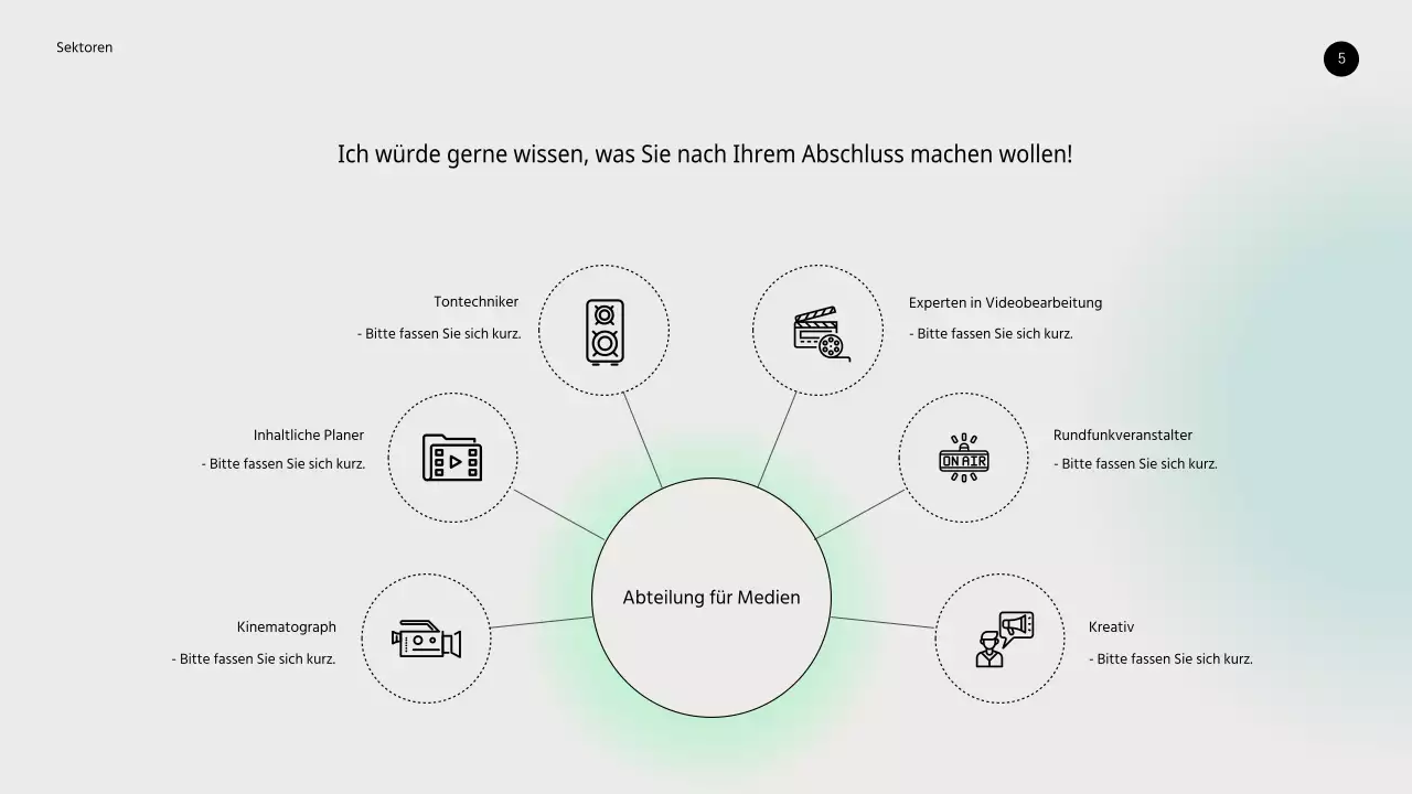 Medienabteilung und Öffentlichkeitsarbeit PPT mit Farbverlauf Hintergrund