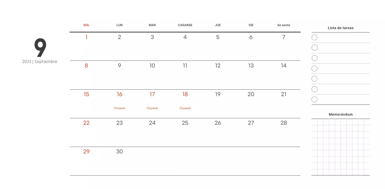 Calendario de cafetería de estilo sencillo y moderno