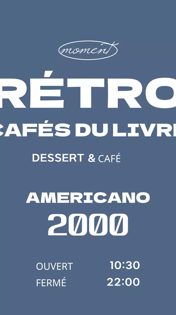Enseigne de café-livre avec menu vintage sur fond bleu