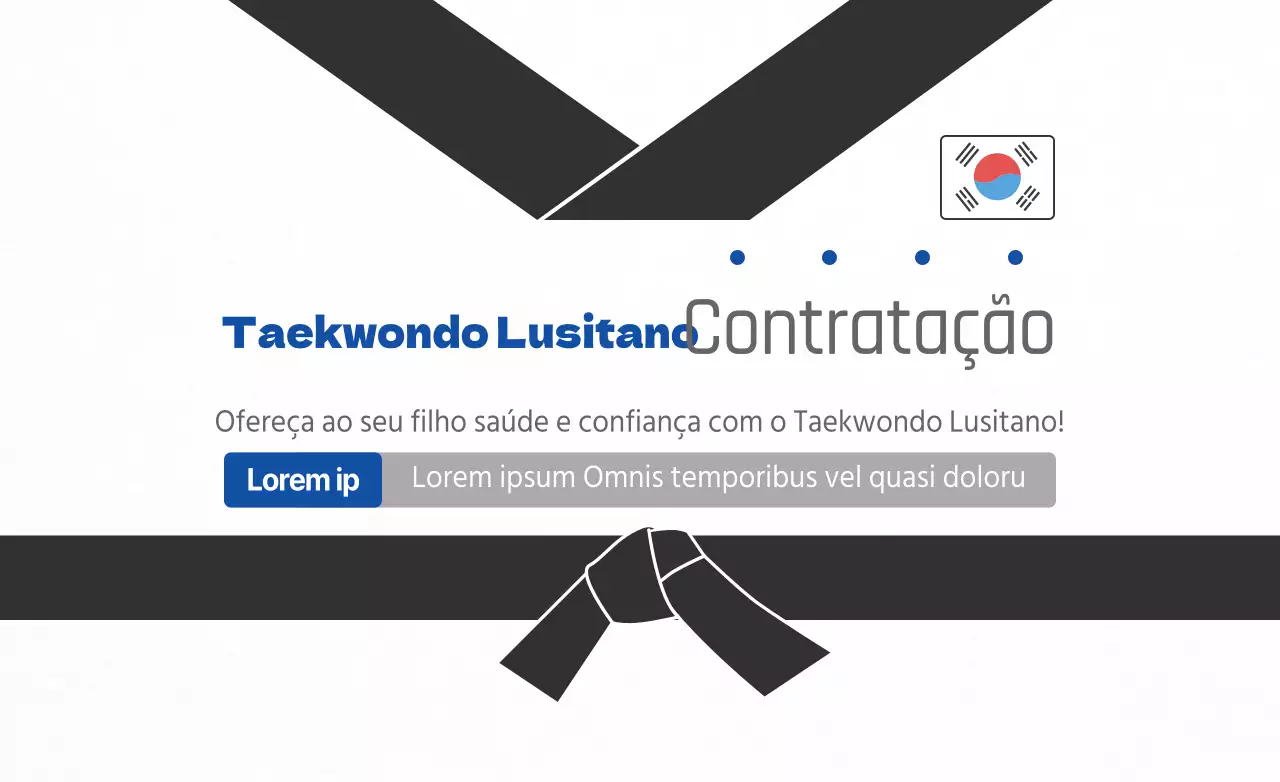 Estilo simples em preto e azul para informação e promoção de uma escola de taekwondo