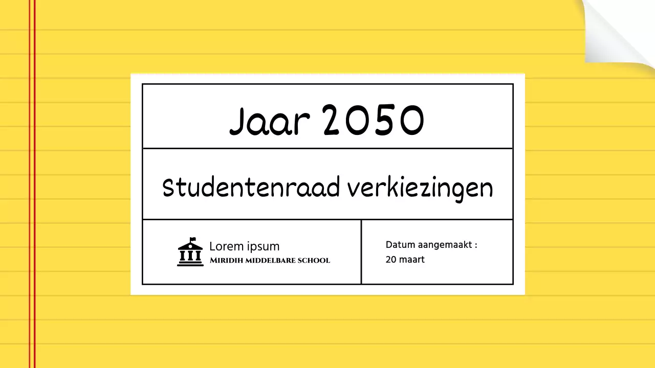 De uitslag van de studentenraadsverkiezing bekendmaken met een schattig geel schriftenboekconcept