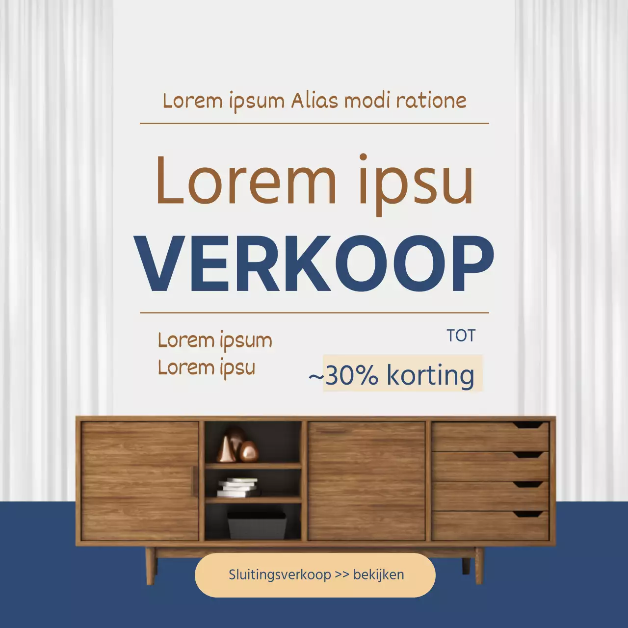 Een uitverkoop van blauwe, schone meubels