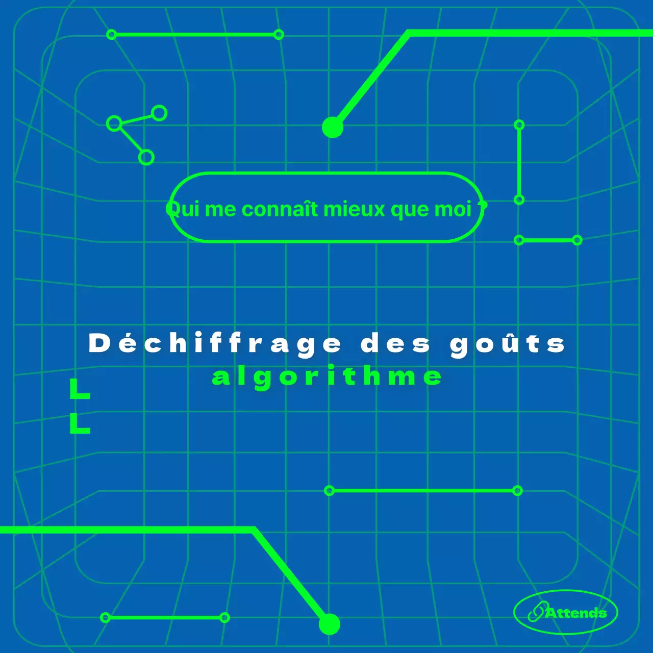 Thème de recommandation algorithmique avec fond bleu et lignes de connexion