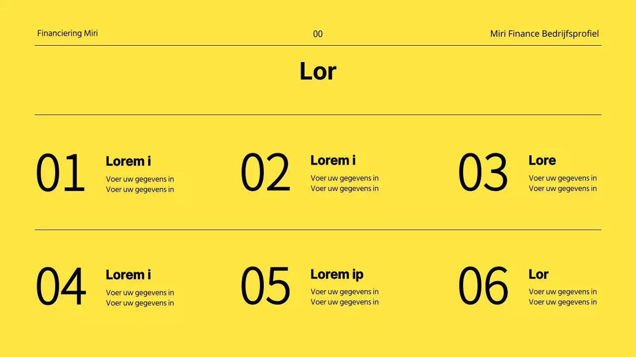 Een minimalistisch financieel bedrijfsprofiel in geel en wit