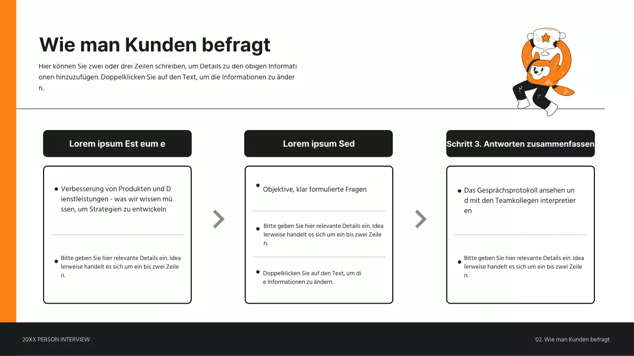 Präsentation eines Interviews mit einer Kundenperson in Orange