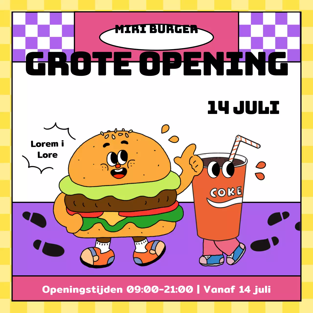 Een hamburgertent met een kleurrijk pop-artconcept in paars is nu open voor zaken