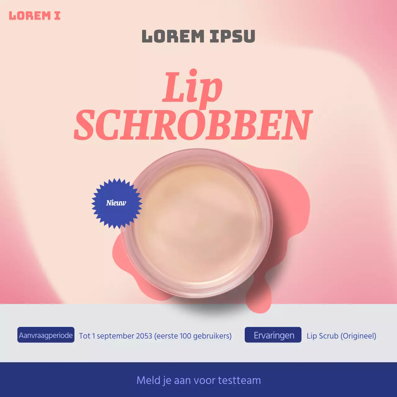 Rekrutering voor een eenvoudig blauw en roze lipproduct