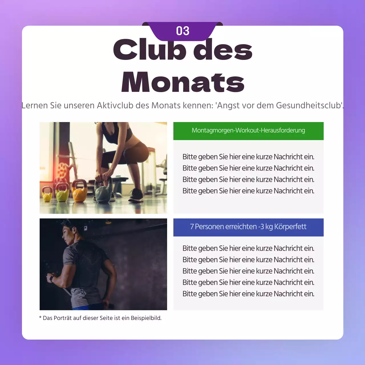 Ankündigung eines Firmenclubs mit einem lila Einladungskonzept