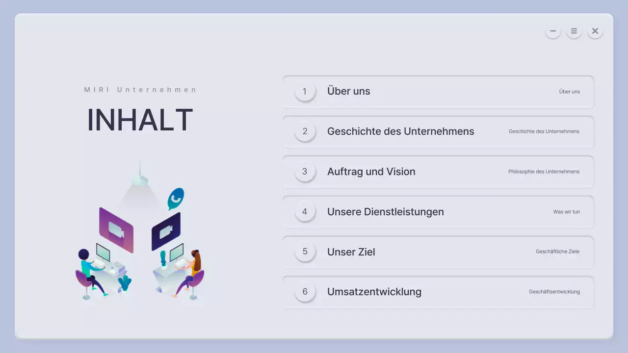 Ein dreidimensionales blaues und graues Unternehmensprofil