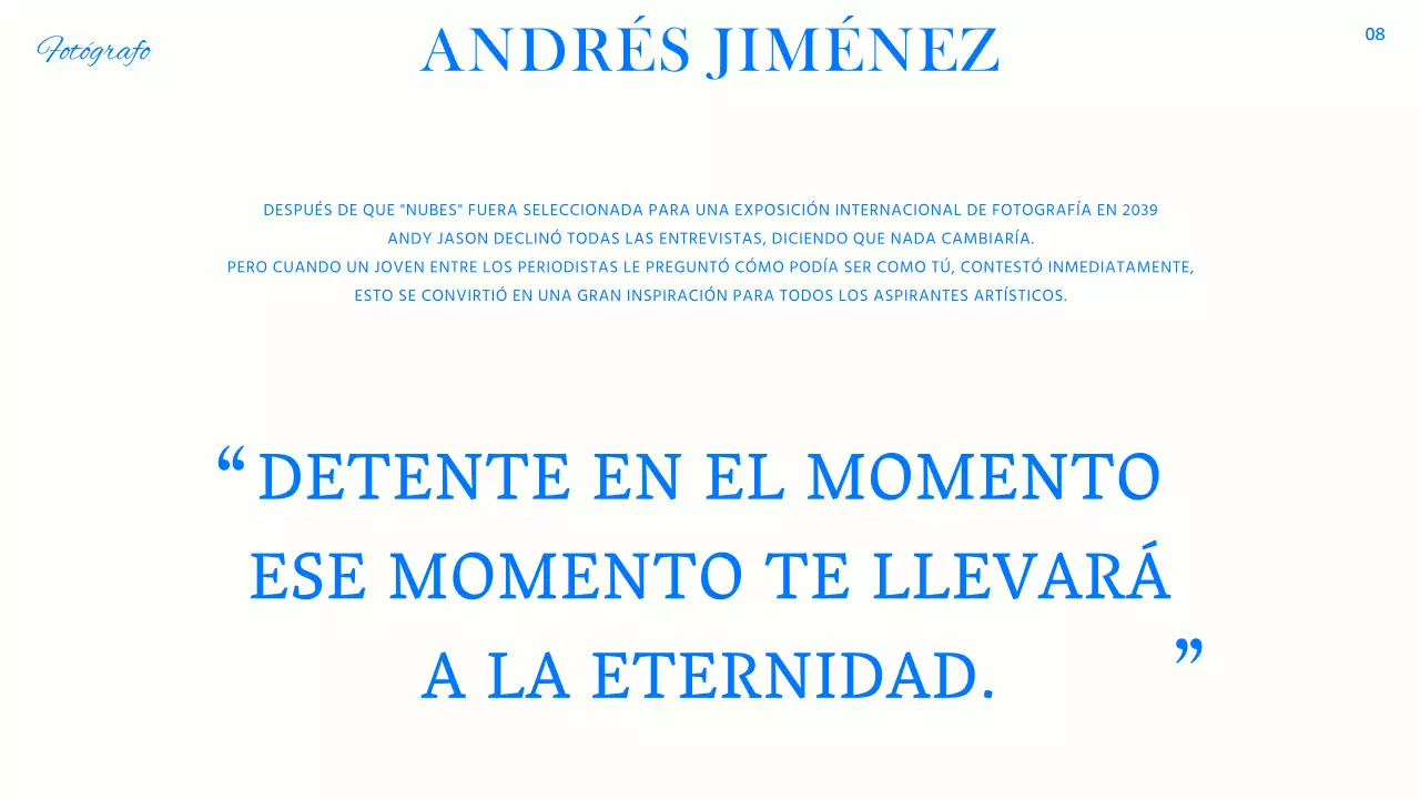 Moderno reportaje en azul, negro y blanco