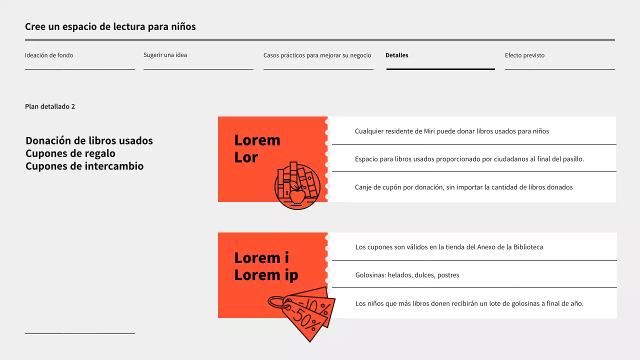 Propuesta de idea de revitalización de una biblioteca sencilla en naranja y gris