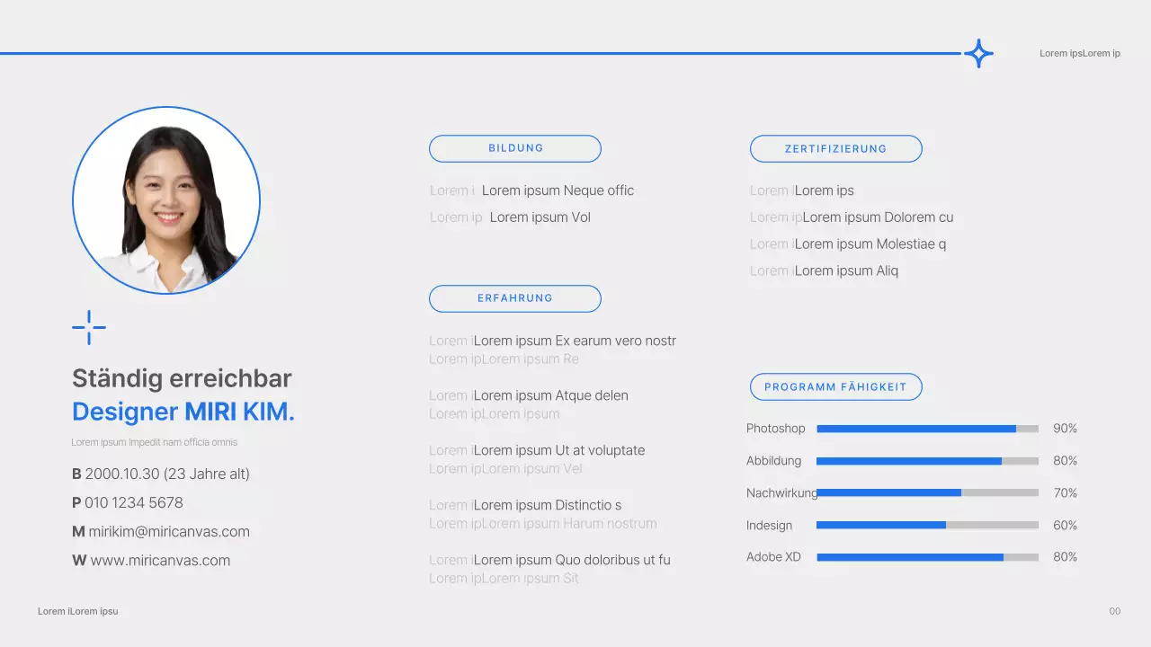 Designmappe mit einem einfachen Konzept in Blau und Weiß