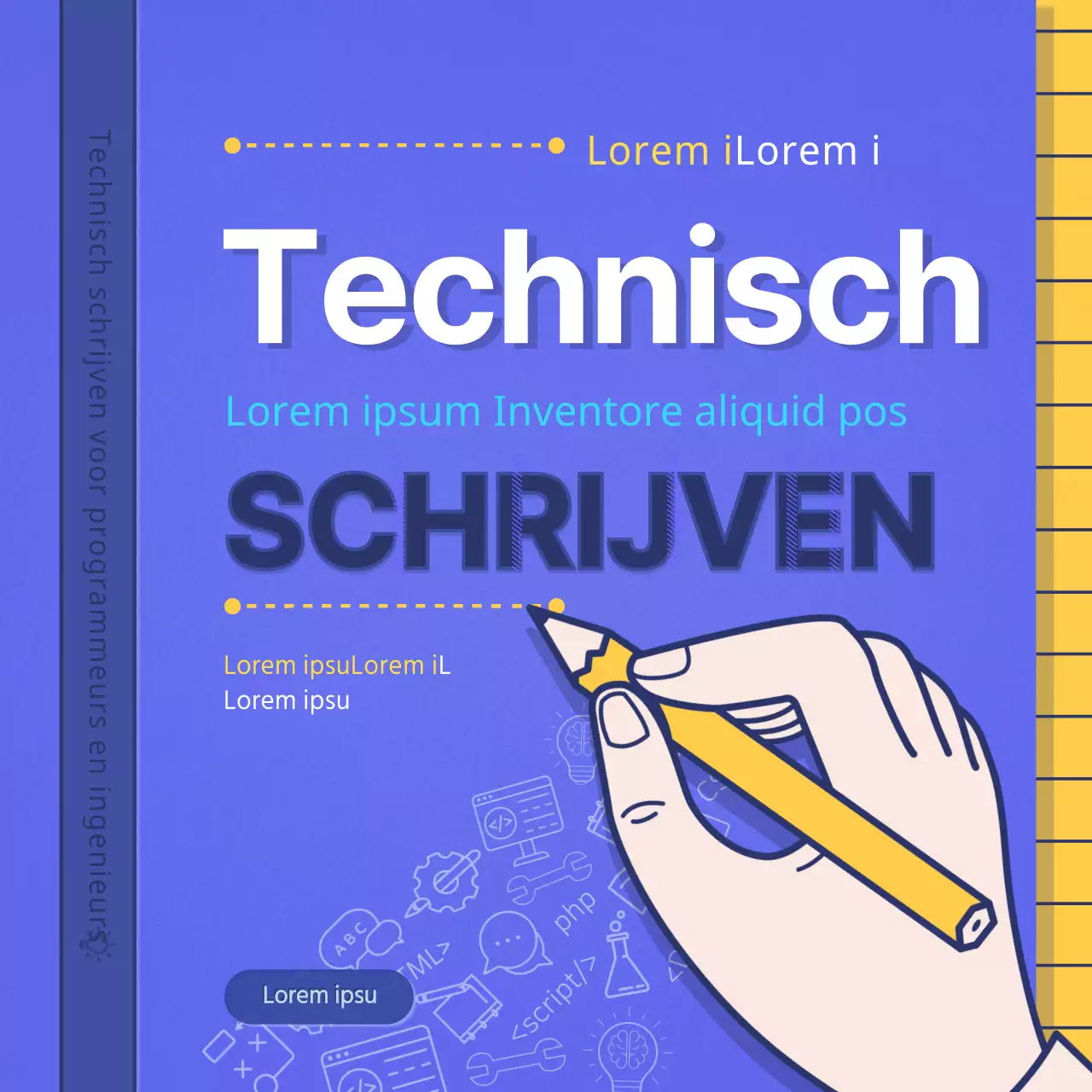 Eenvoudig boekomslagontwerp in geel en paars Technisch schrijven Handleidingen Instagram Krant