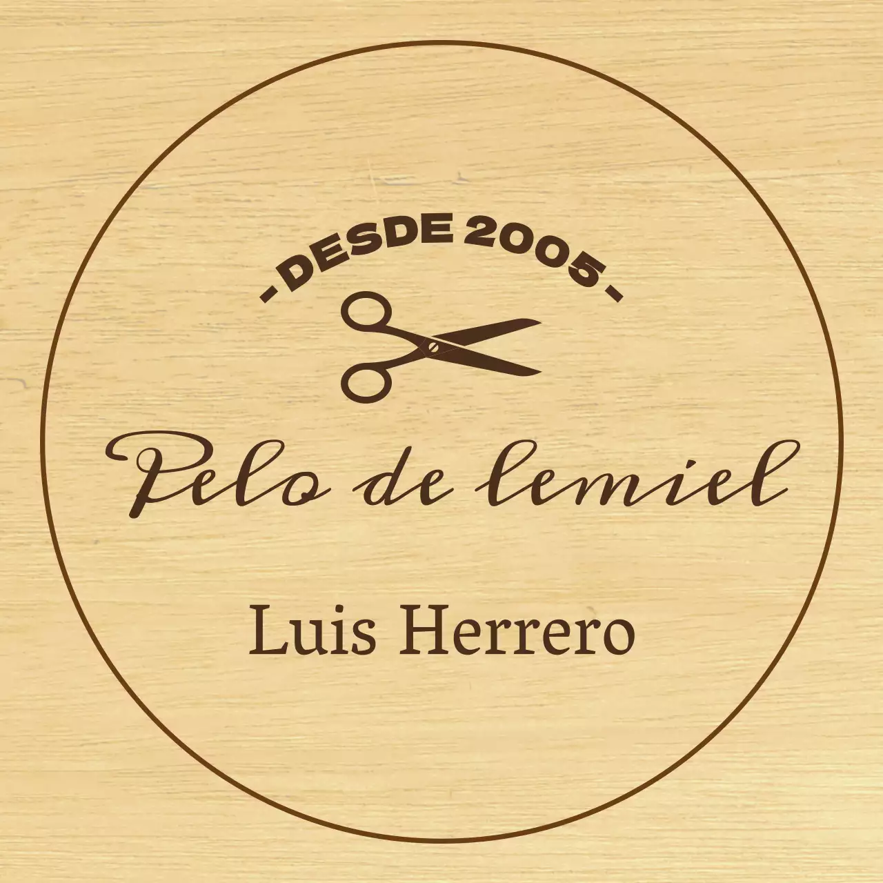 Letrero de peluquería de aspecto clásico con texto en negro e ilustración de unas tijeras.