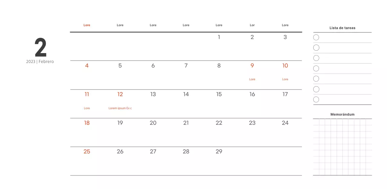 Calendario de cafetería de estilo sencillo y moderno