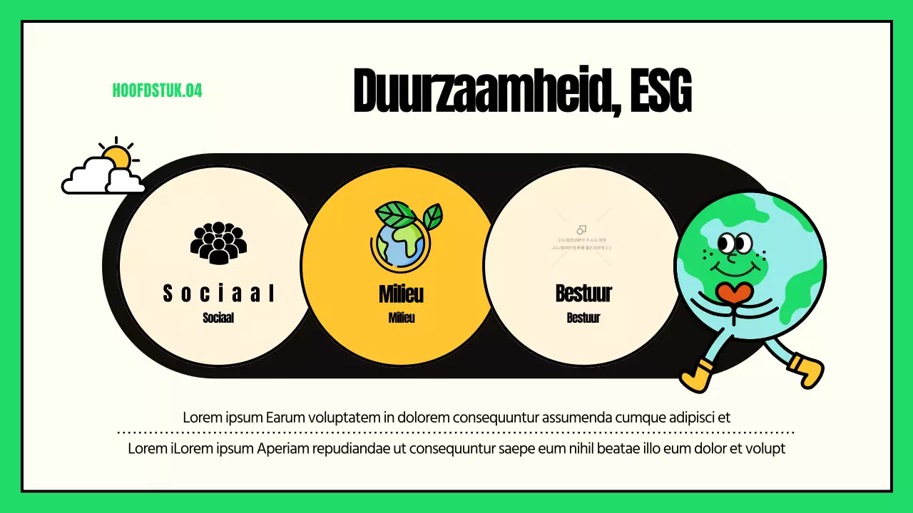 Leuke illustraties met groene en gele accenten ESG en actie tegen klimaatverandering