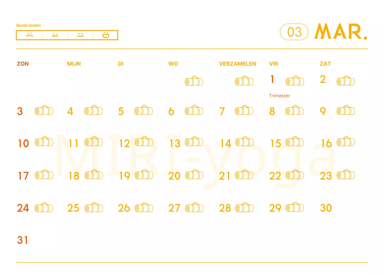 Oranje kalenders om weg te geven als je je yogastudio promoot
