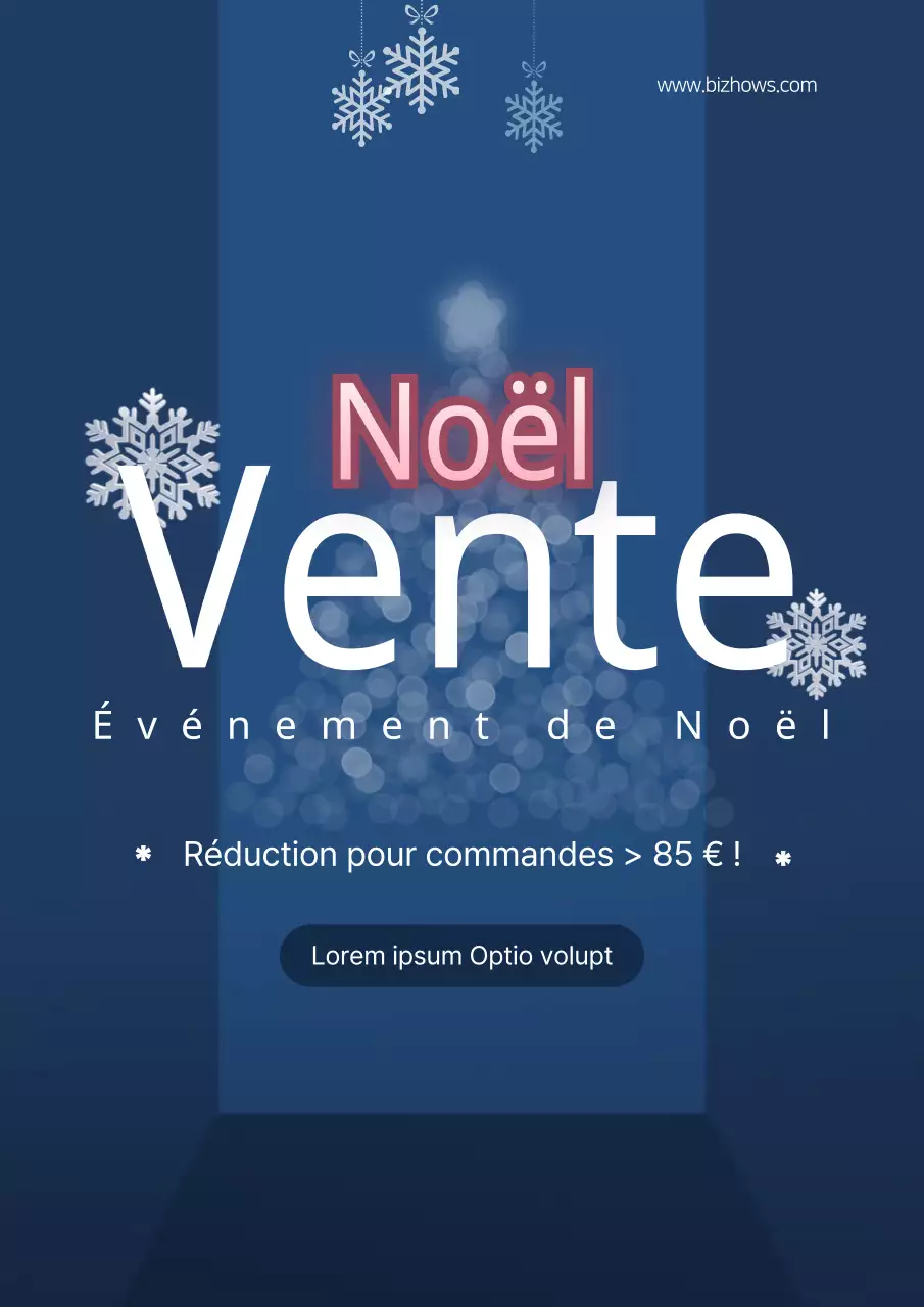 Un prospectus promouvant une vente de Noël indigo chic