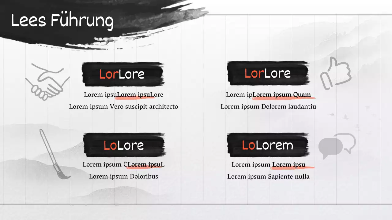 Schwarz-Weiß und Rot Klassisches Konzept Antike Tusche und Aquarell Präsentation Vorstellung der Großen des Aquarells