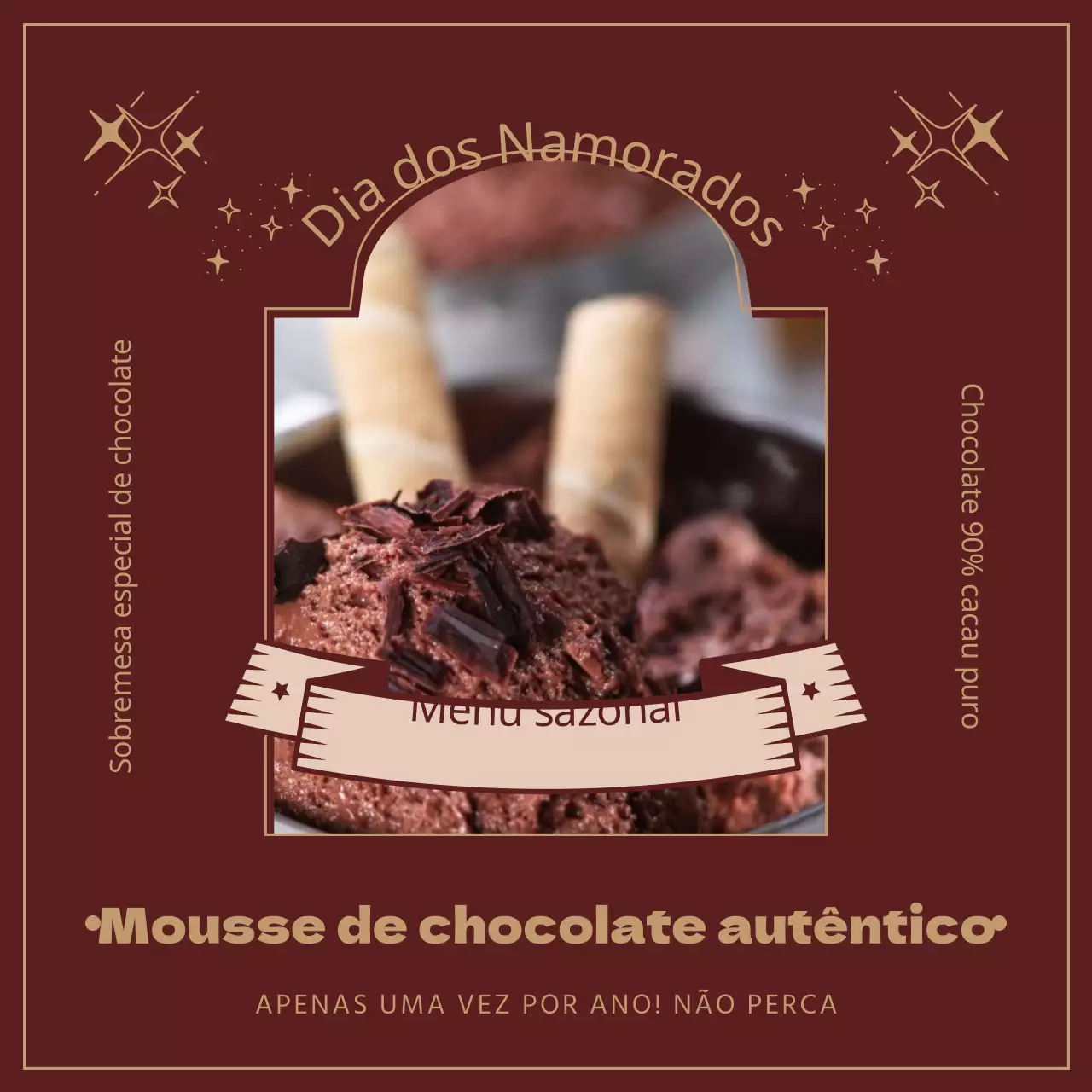 Apresentamos o menu de sobremesas vermelho e dourado para o Dia dos Namorados