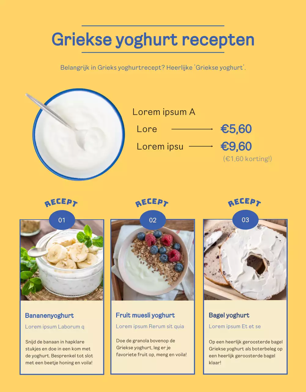 Blauw gele levendige schone Griekse yoghurt detail pagina