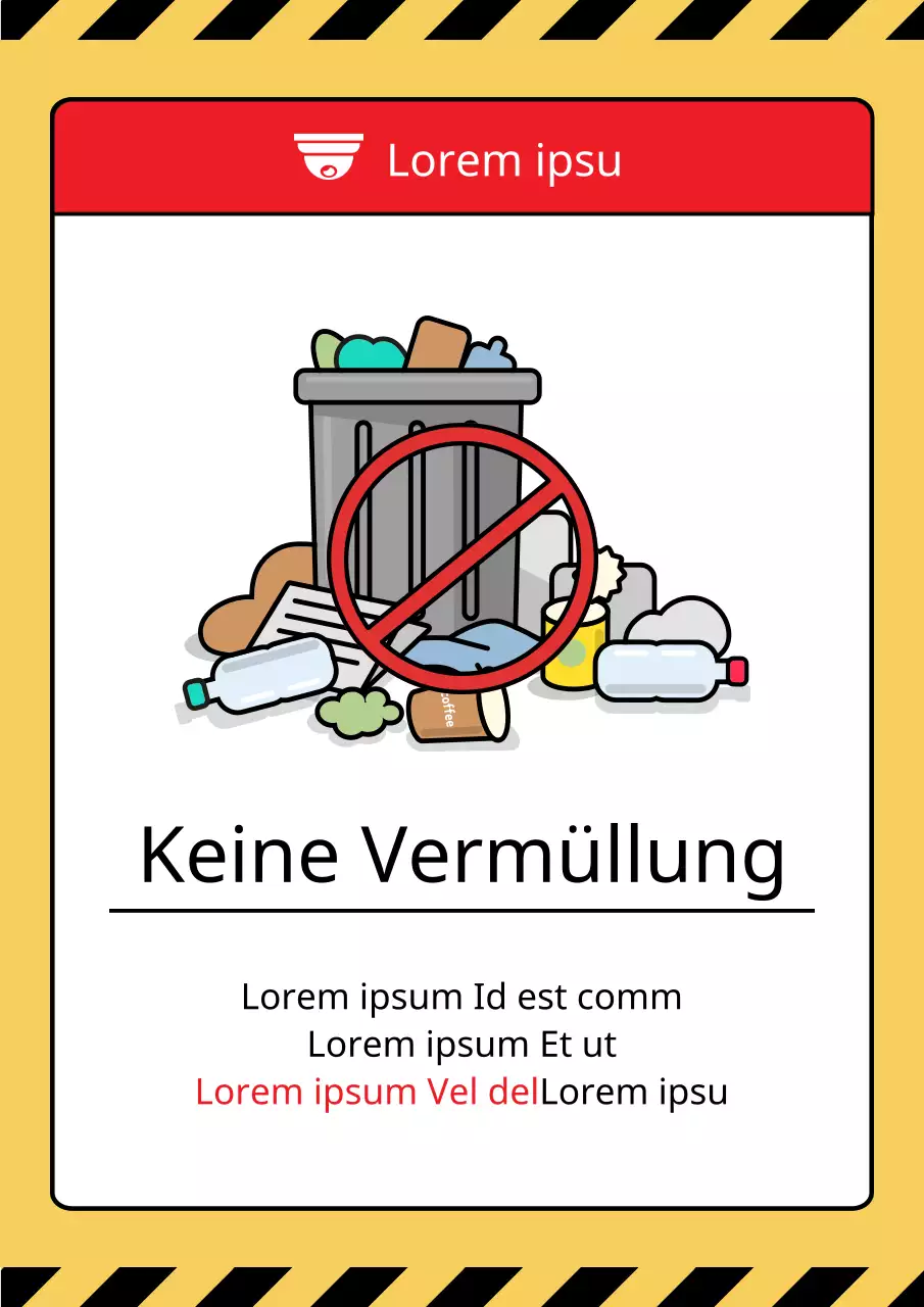 Eine niedliche und saubere Warnung vor Müll in Gelb und Schwarz