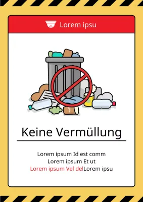 Eine niedliche und saubere Warnung vor Müll in Gelb und Schwarz