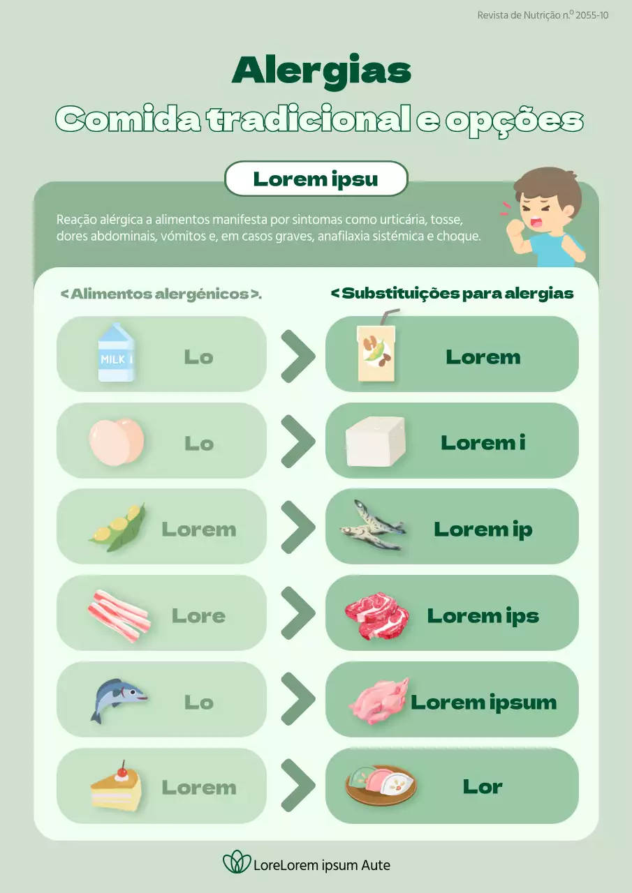 Alimentos alergénicos e alternativas em verde