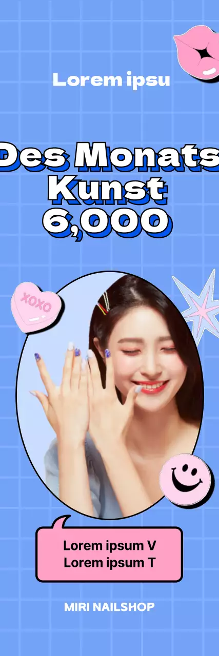 Kitschige Nagelgeschäfte in hellblauen und rosa Rahmen