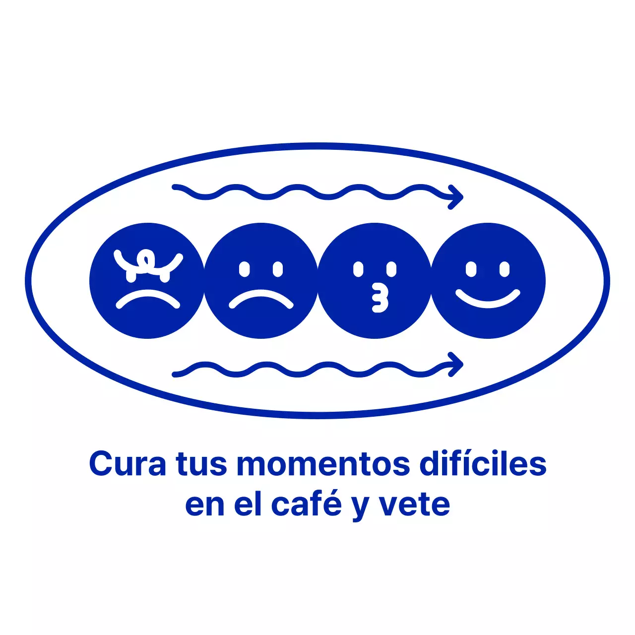 Azul marino, limpio y simple combinación de emoji y frase de texto estilo café