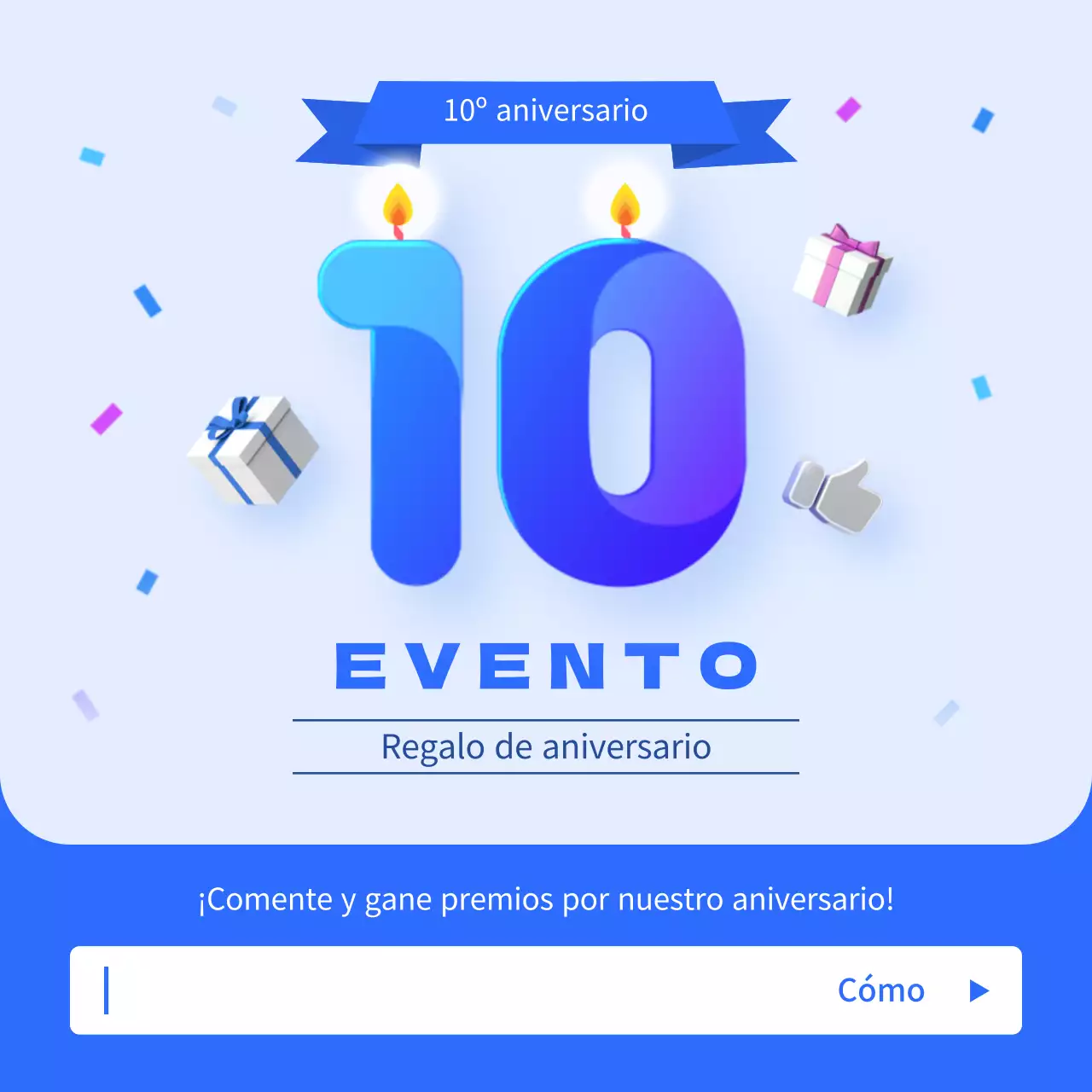 Evento del 10º aniversario con fondo azul claro