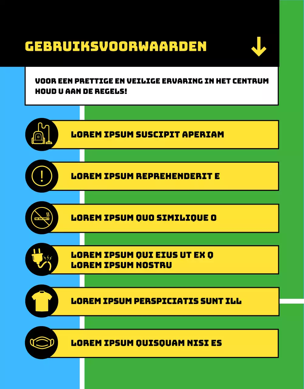 Het blauwgroene registratiebericht voor het sportcentrum