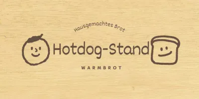 Bäckerei-Stil mit braunen, gezeichneten Menschen und Brot-Illustrationen