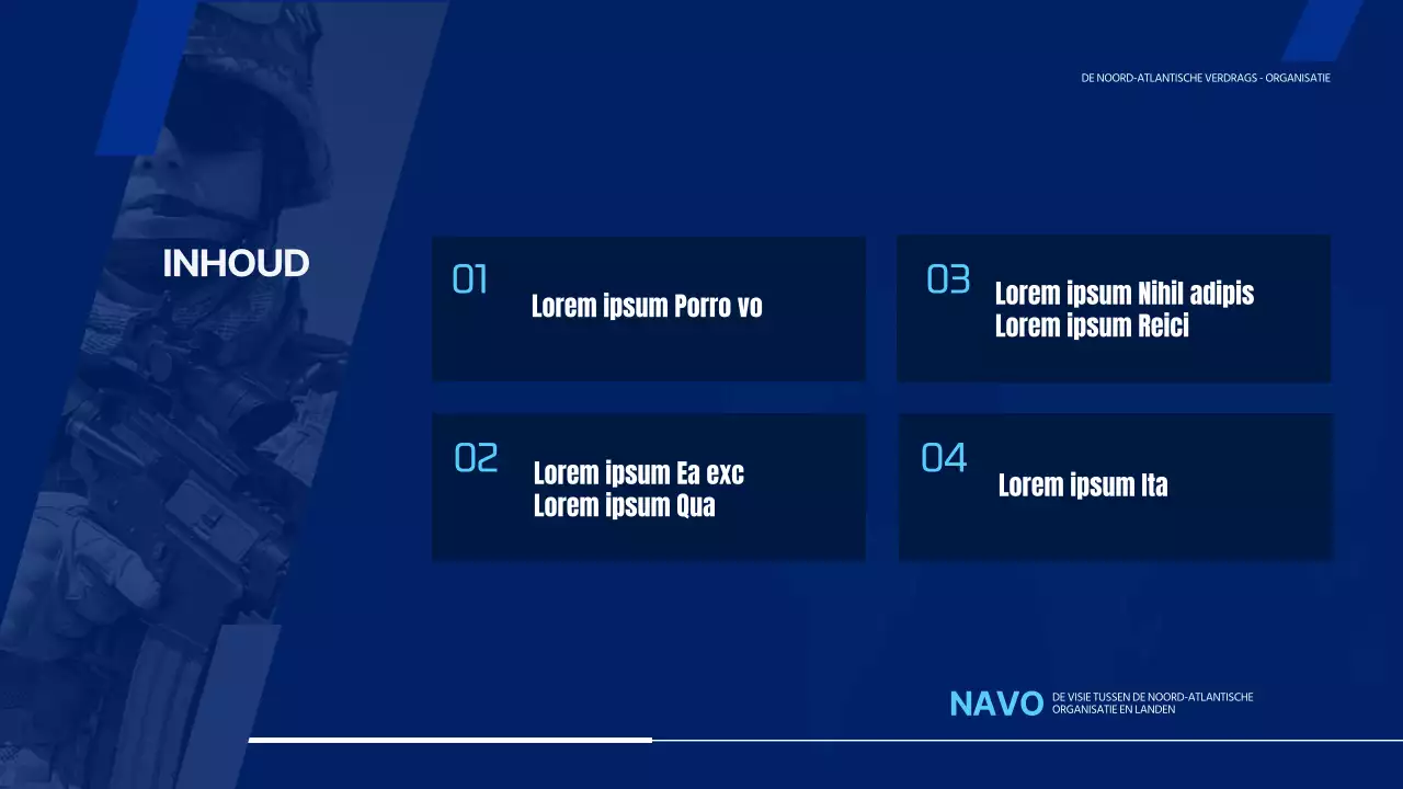 Eenvoudige presentatie Noord-Atlantische Verdragsorganisatie in blauw