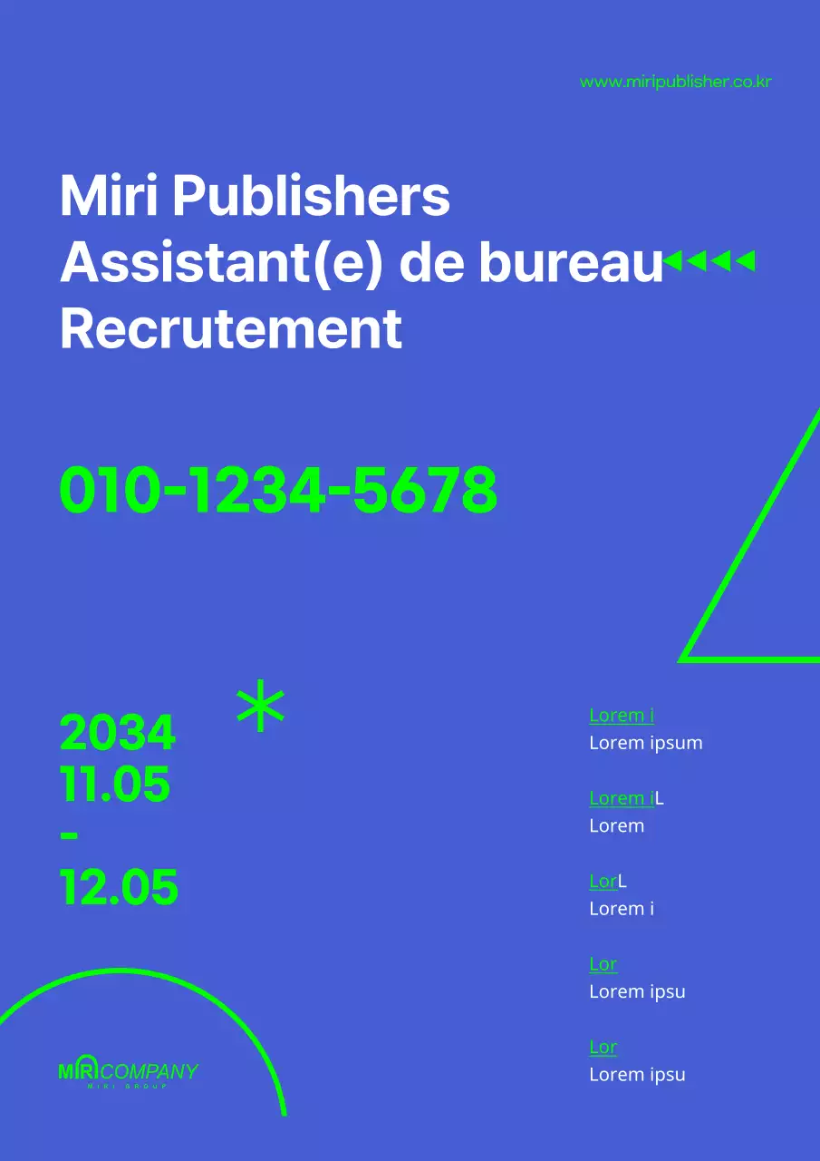 Offre d'emploi à temps partiel d'assistant de bureau bicolore bleu et chartreuse