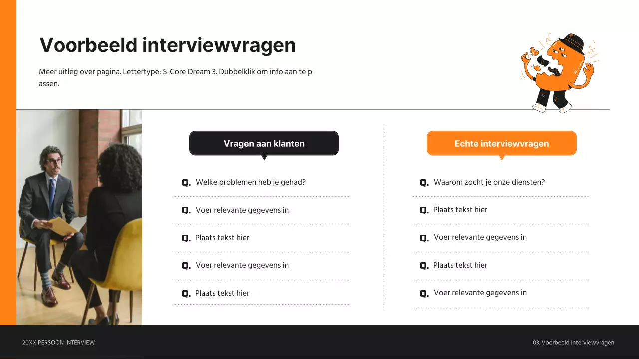 Presentatie klantpersona interview in oranje