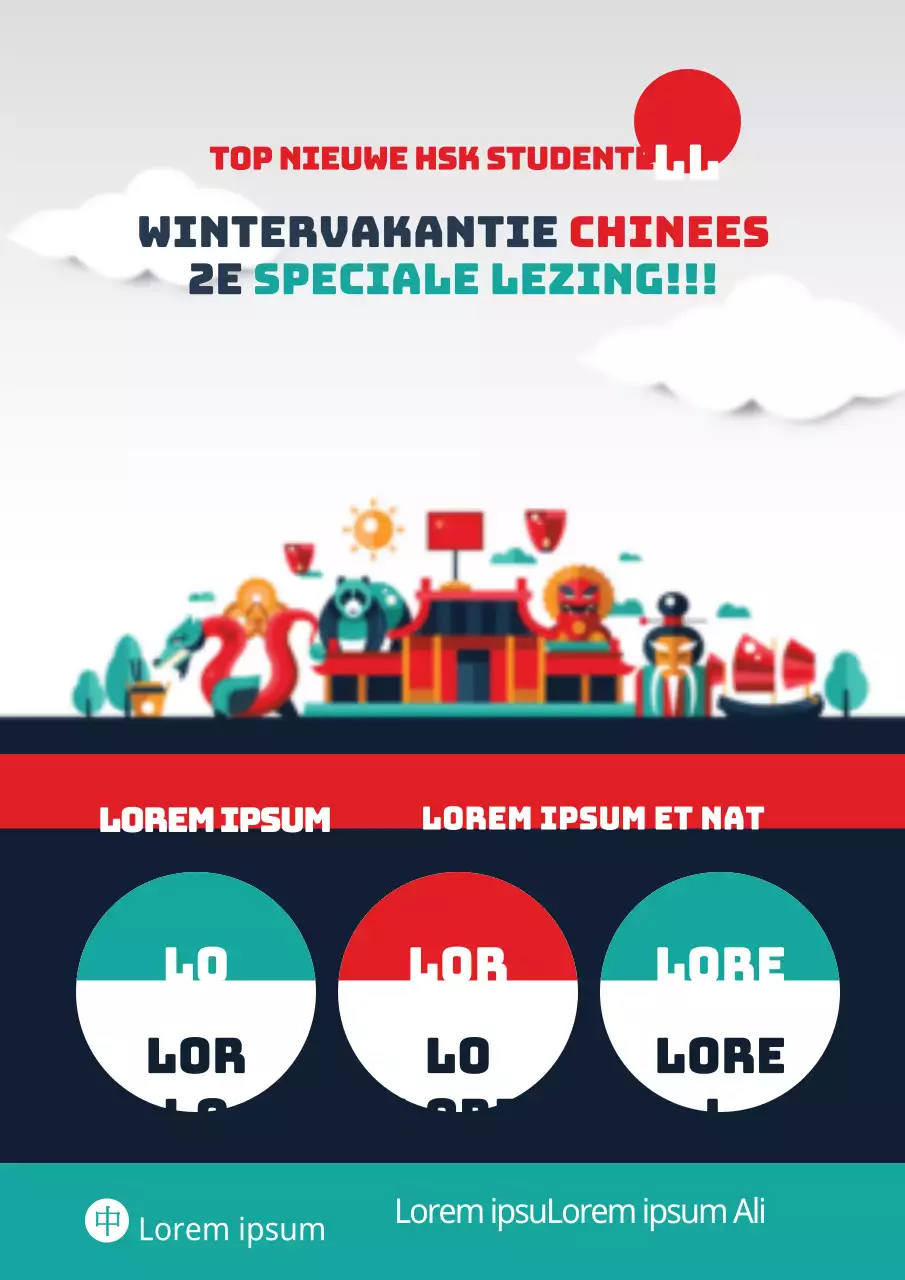 Groene en rode promotieflyer Chinese taalschool