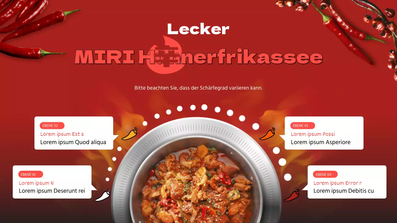 Rotes fotorealistisches Konzept Huhn rühren-braten mit würzigen Schritten Thema
