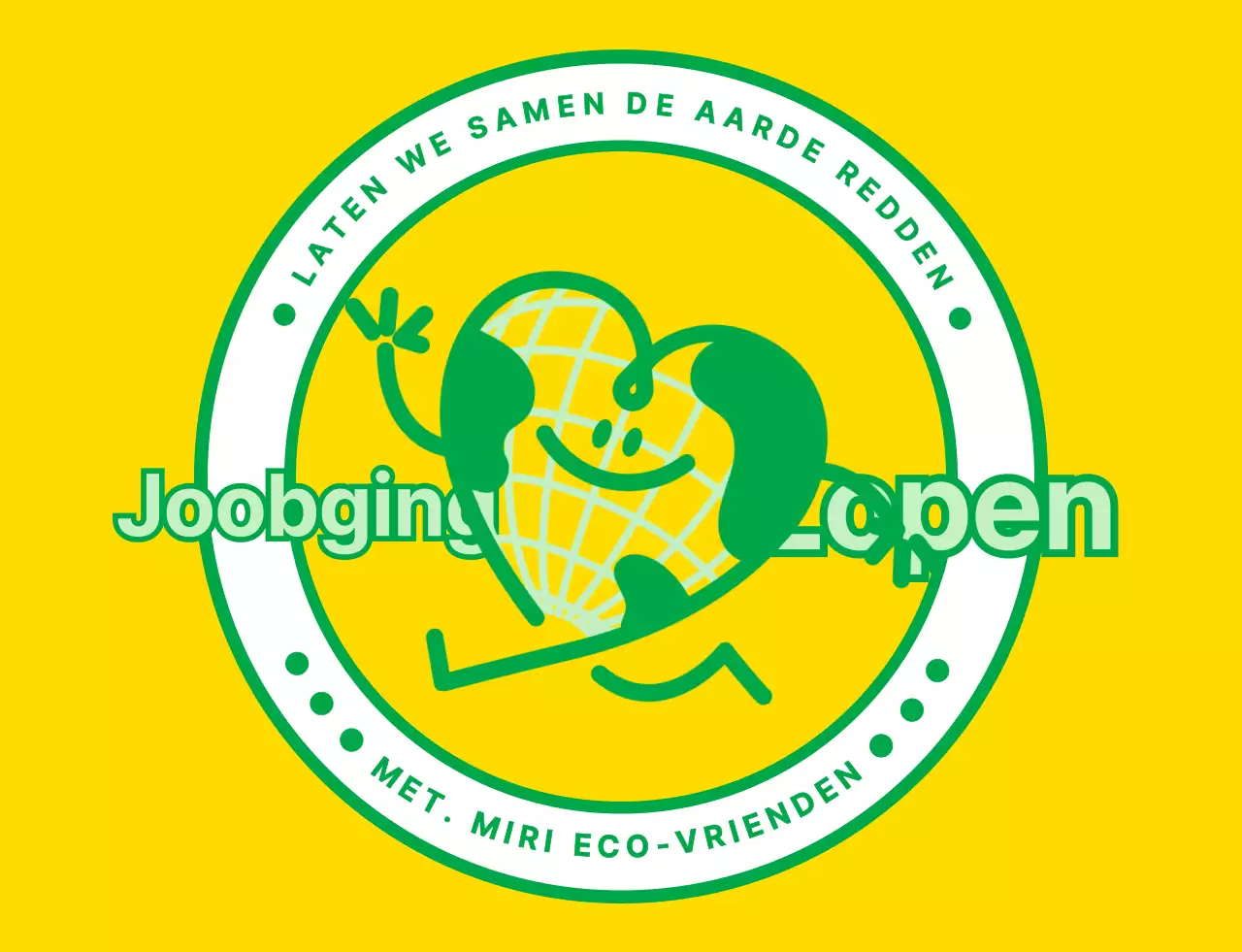 Embleemlogo concept met een schattig aarde karakter in geel en groen voor een wereldwijde milieu campagne organisatie.