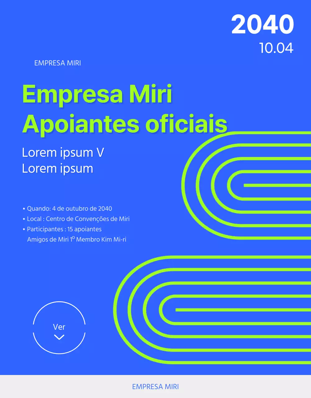 Detalhes do anúncio dos adeptos num esquema de cores azul e verde vivo