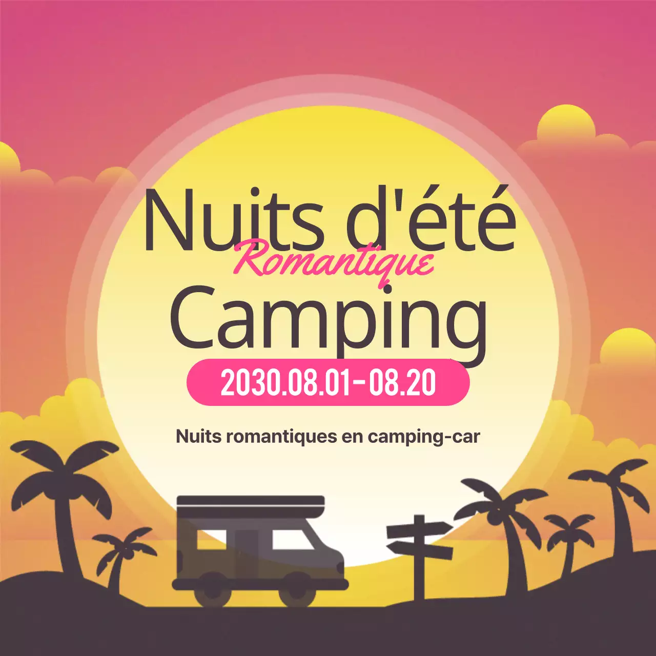 Un simple faire-part de camping rose et jaune
