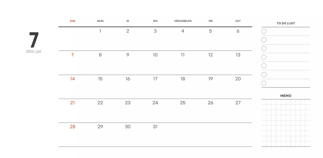 Eenvoudige, moderne stijl cafékalender