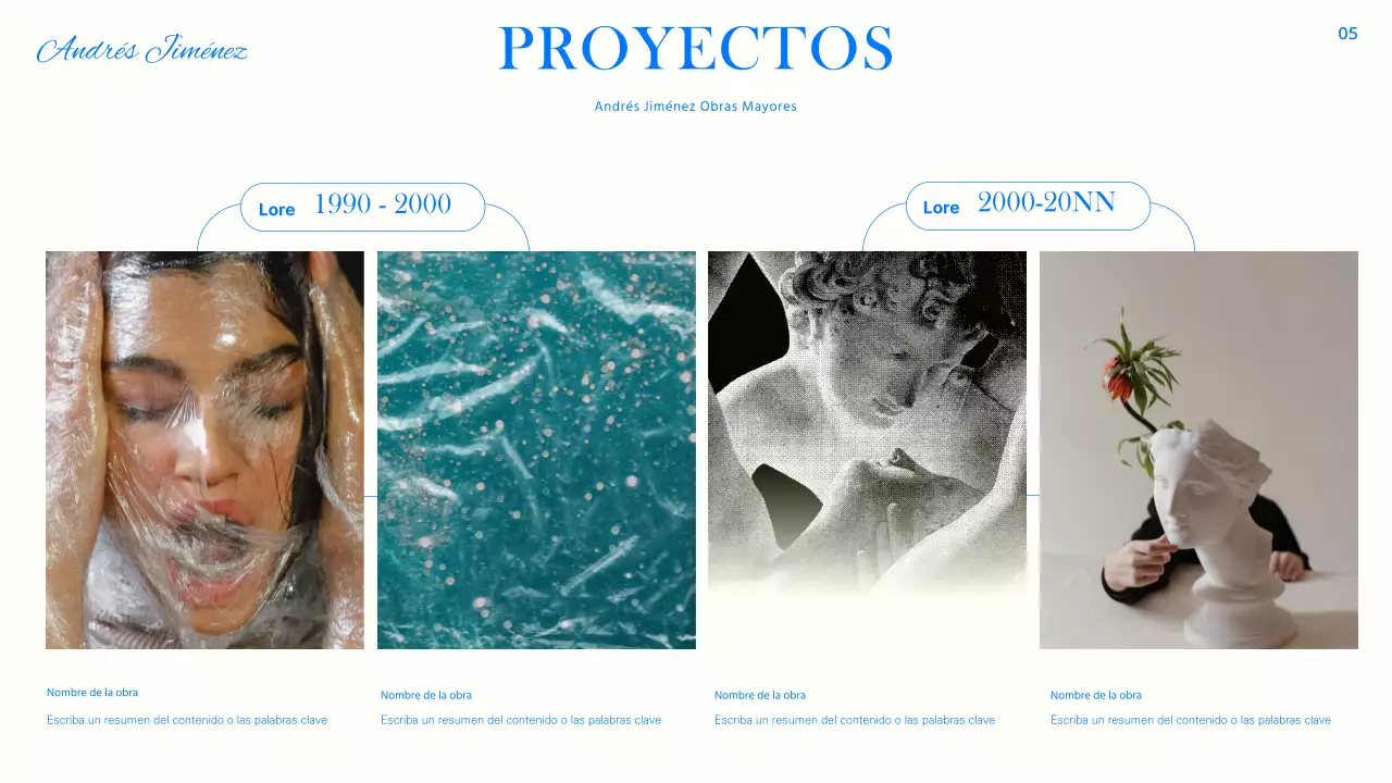 Moderno reportaje en azul, negro y blanco