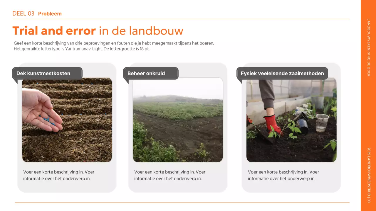 Boerendag aankondiging met een oranje boerenillustratie