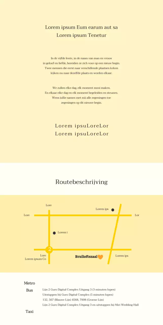 Een warme en luxe huwelijksuitnodiging in geel